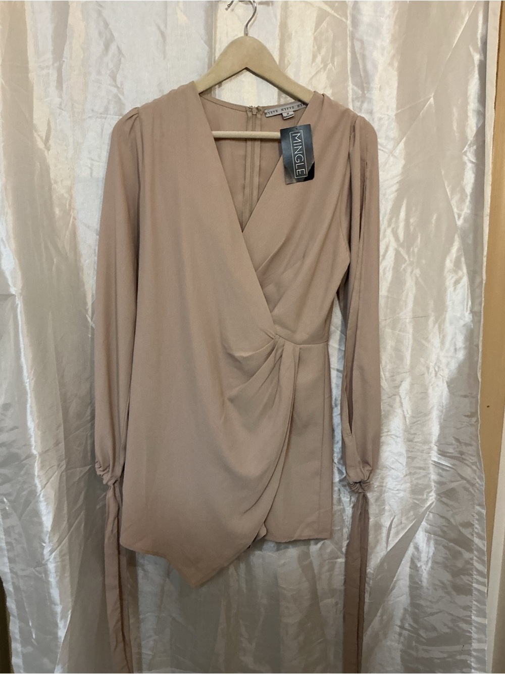 HYFVE Beige Wrap Romper with Tie Cuffs